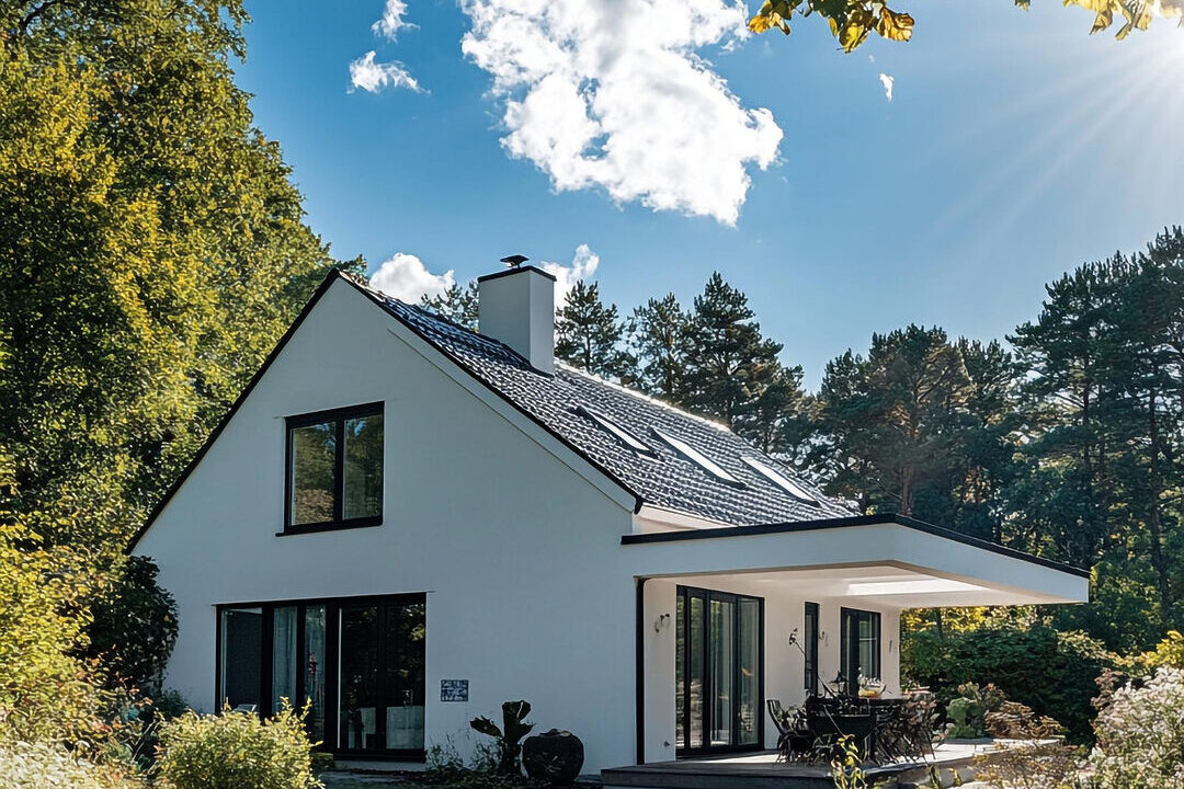 une maison individuelle avec des menuiseries faites en aluminium